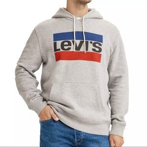 Levi's Shirts | Levis Mens Grey Hoodie Fleece Graphic Logo Pullover Hooded Sweatshirt N | Color: Gray/White | Size: S | Brisontango's Closet